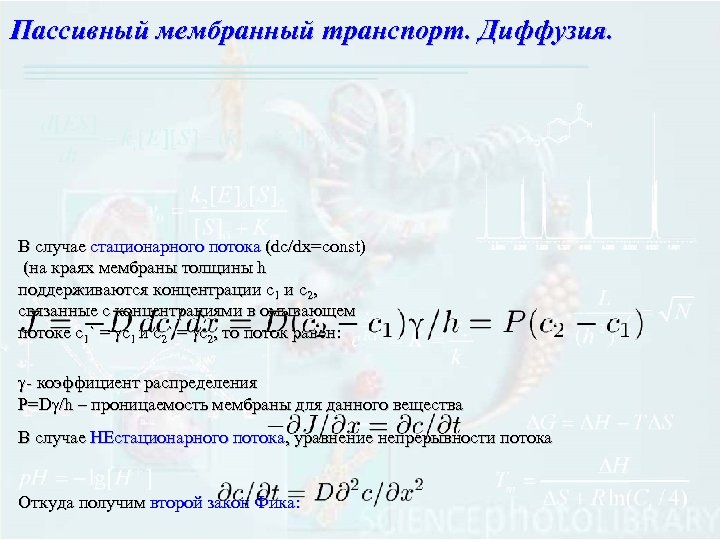 Пассивный мембранный транспорт. Диффузия. В случае стационарного потока (dc/dx=const) (на краях мембраны толщины h