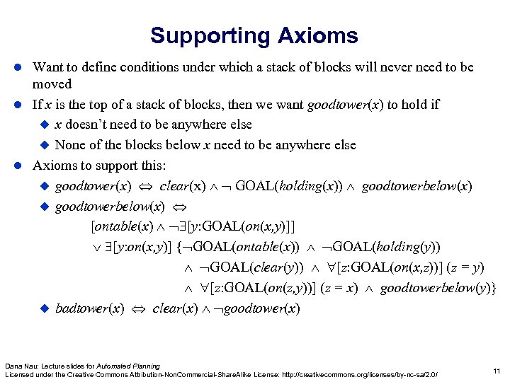Supporting Axioms Want to define conditions under which a stack of blocks will never