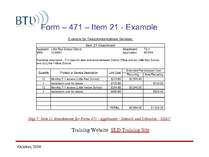 Form – 471 – Item 21 - Example Step 7: Item 21 Attachments for