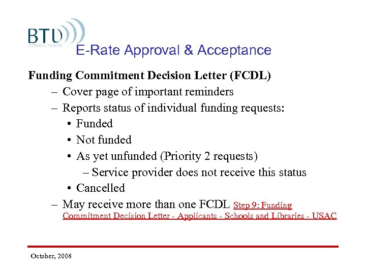 E-Rate Approval & Acceptance Funding Commitment Decision Letter (FCDL) – Cover page of important