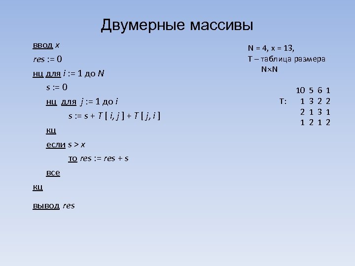 Двумерный массив презентация