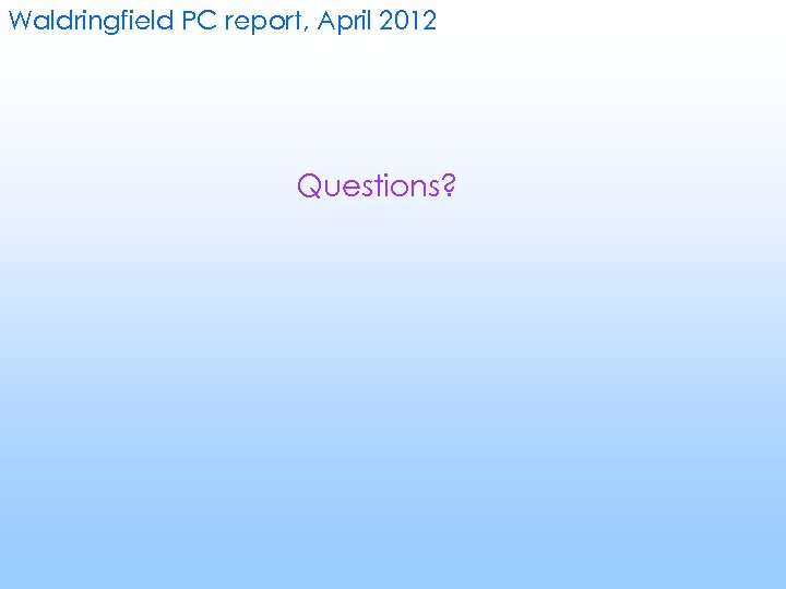 Waldringfield PC report, April 2012 Questions? 