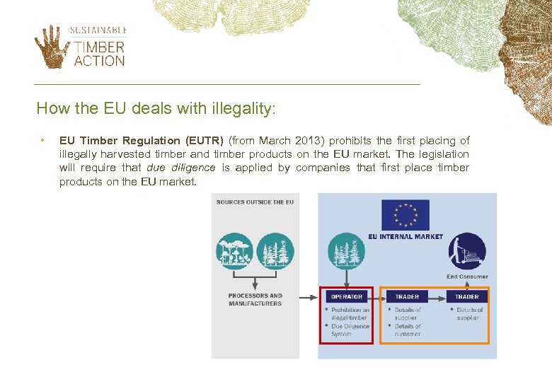 How the EU deals with illegality: • EU Timber Regulation (EUTR) (from March 2013)