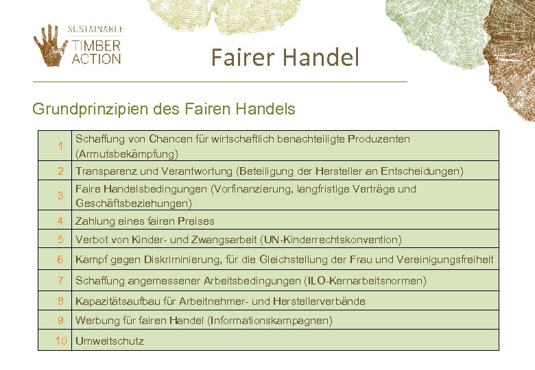 Fairer Handel Grundprinzipien des Fairen Handels 1 Schaffung von Chancen für wirtschaftlich benachteiligte Produzenten