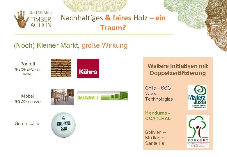 Nachhaltiges & faires Holz – ein Traum? (Noch) Kleiner Markt, große Wirkung Parkett (FSC/PEFC/Fair