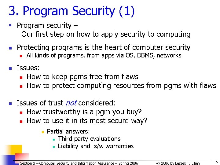 3. Program Security (1) § Program security – Our first step on how to