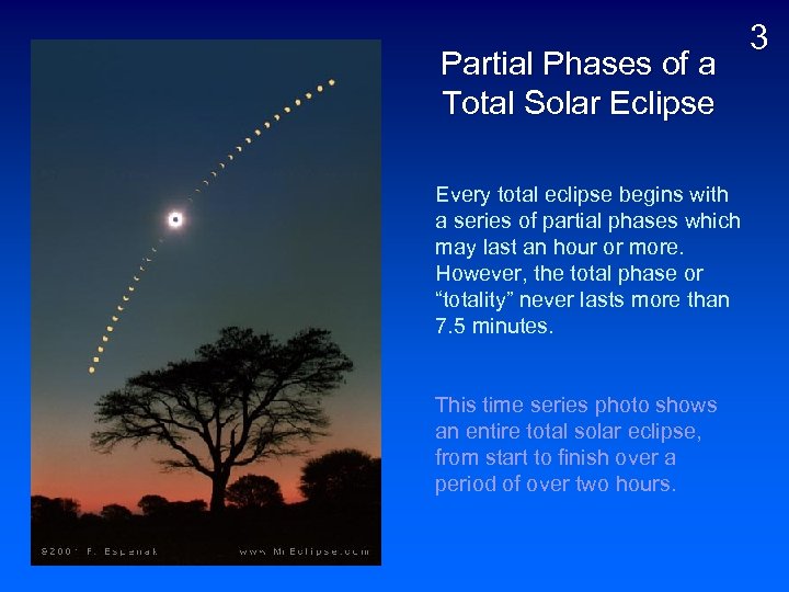 Partial Phases of a Total Solar Eclipse Every total eclipse begins with a series