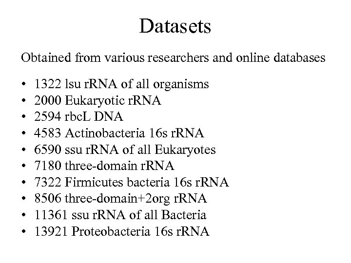 Datasets Obtained from various researchers and online databases • • • 1322 lsu r.