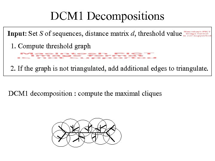 DCM 1 Decompositions Input: Set S of sequences, distance matrix d, threshold value 1.