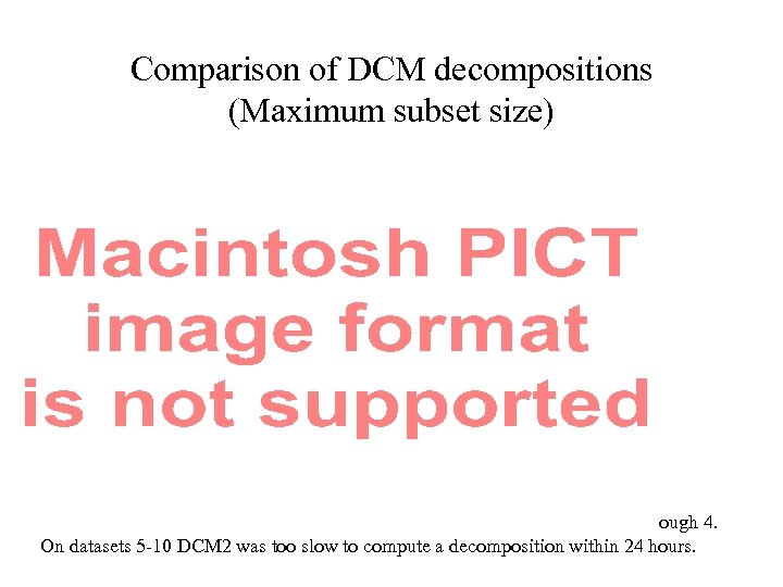 Comparison of DCM decompositions (Maximum subset size) DCM 2 subproblems are almost as large