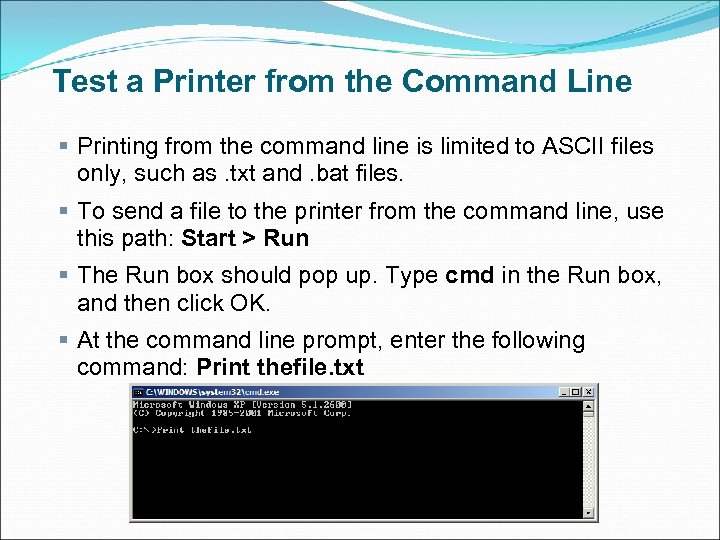 Test a Printer from the Command Line § Printing from the command line is