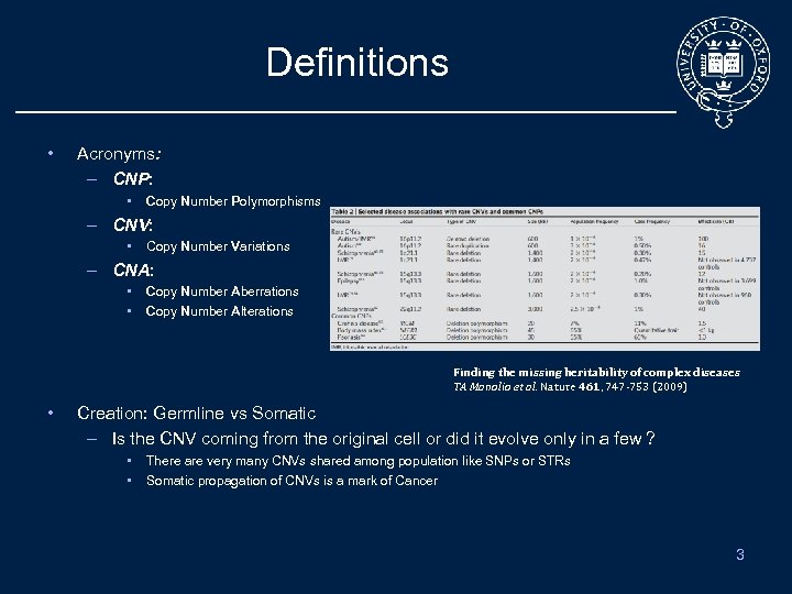 Definitions • Acronyms: – CNP: • Copy Number Polymorphisms – CNV: • Copy Number