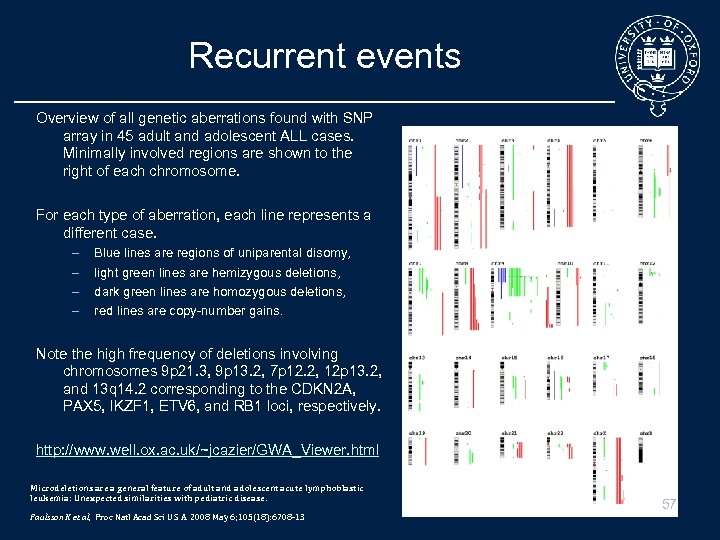Recurrent events Overview of all genetic aberrations found with SNP array in 45 adult