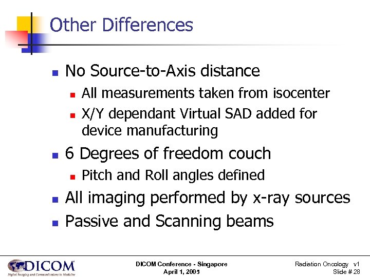 Other Differences n No Source-to-Axis distance n n n 6 Degrees of freedom couch