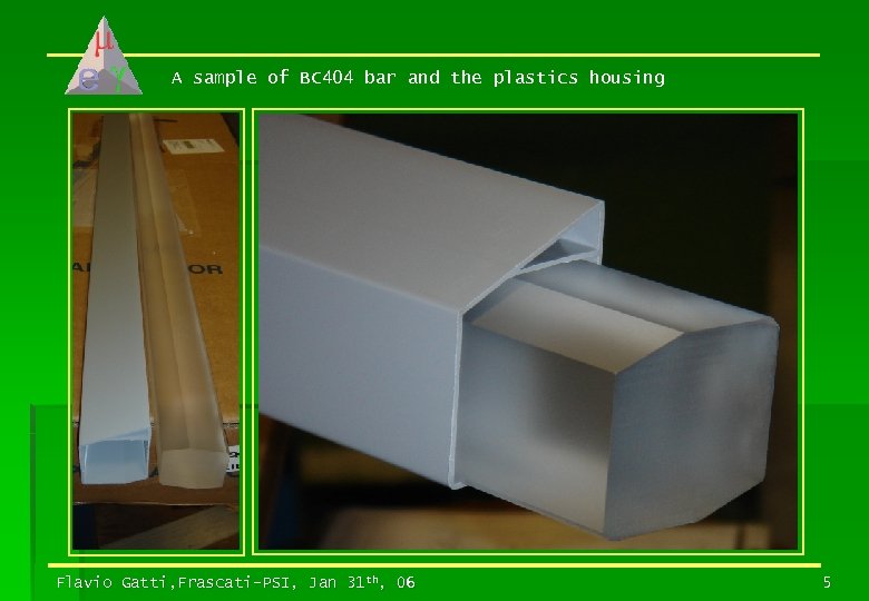 A sample of BC 404 bar and the plastics housing Flavio Gatti, Frascati-PSI, Jan