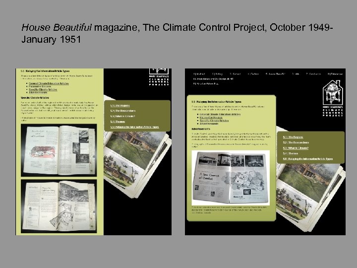 House Beautiful magazine, The Climate Control Project, October 1949 January 1951 
