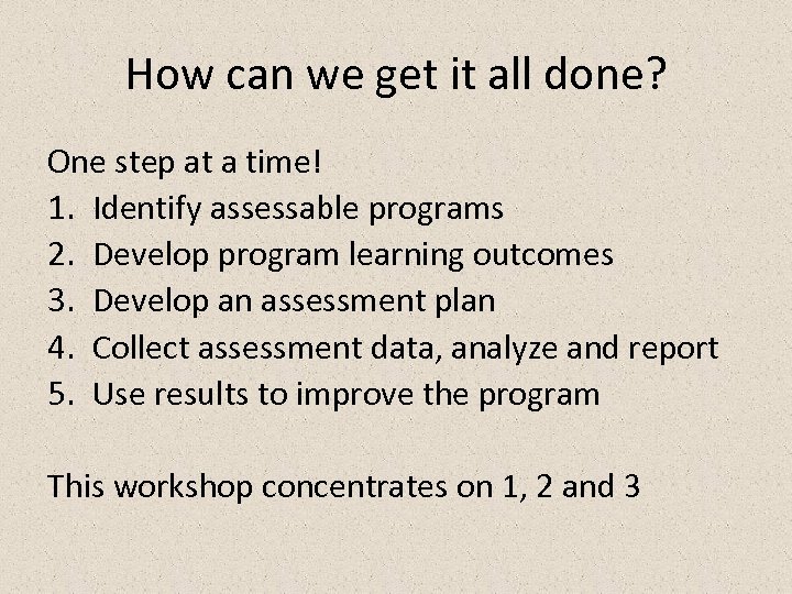 How can we get it all done? One step at a time! 1. Identify