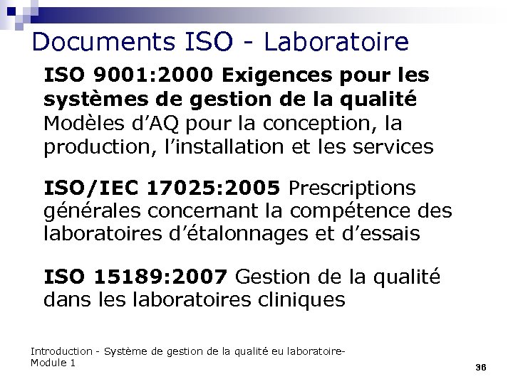 Documents ISO - Laboratoire ISO 9001: 2000 Exigences pour les systèmes de gestion de