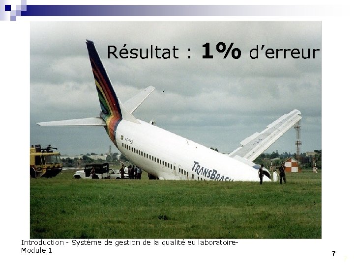 Résultat : 1% d’erreur Introduction - Système de gestion de la qualité eu laboratoire.