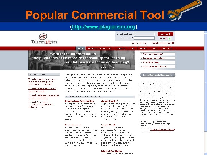 Popular Commercial Tool (http: //www. plagiarism. org) 