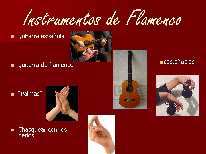 Instrumentos de Flamenco n guitarra española n guitarra de flamenco n “Palmas” n Chasquear