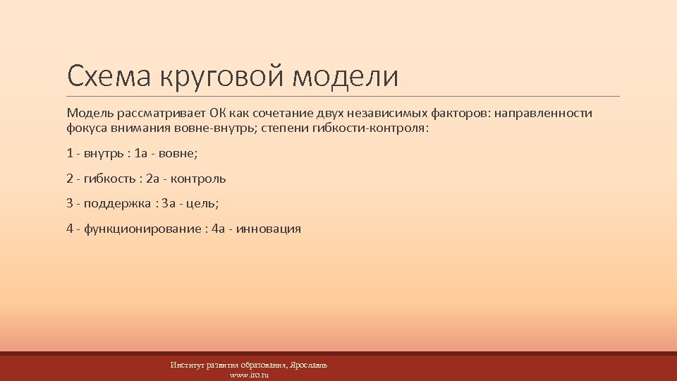 Схема круговой модели Модель рассматривает ОК как сочетание двух независимых факторов: направленности фокуса внимания