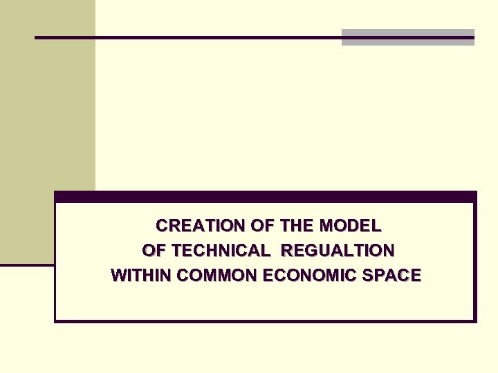  CREATION OF THE MODEL OF TECHNICAL REGUALTION WITHIN COMMON ECONOMIC SPACE 