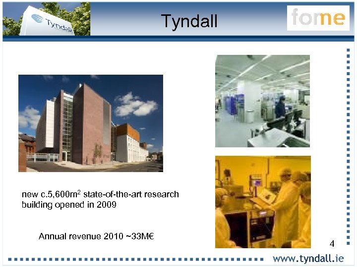 Tyndall new c. 5, 600 m 2 state-of-the-art research building opened in 2009 Annual