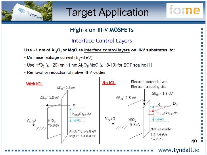 Target Application High-k on III-V MOSFETs 40 