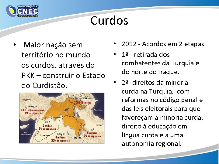 Curdos • 2012 - Acordos em 2 etapas: • Maior nação sem • 1ª