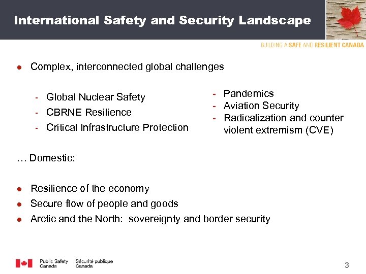 International Safety and Security Landscape ● Complex, interconnected global challenges Global Nuclear Safety CBRNE