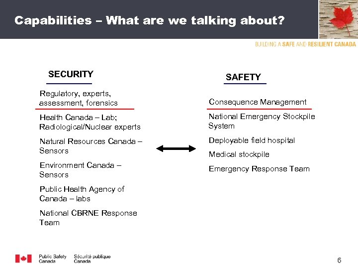 Capabilities – What are we talking about? SECURITY SAFETY Regulatory, experts, assessment, forensics Consequence