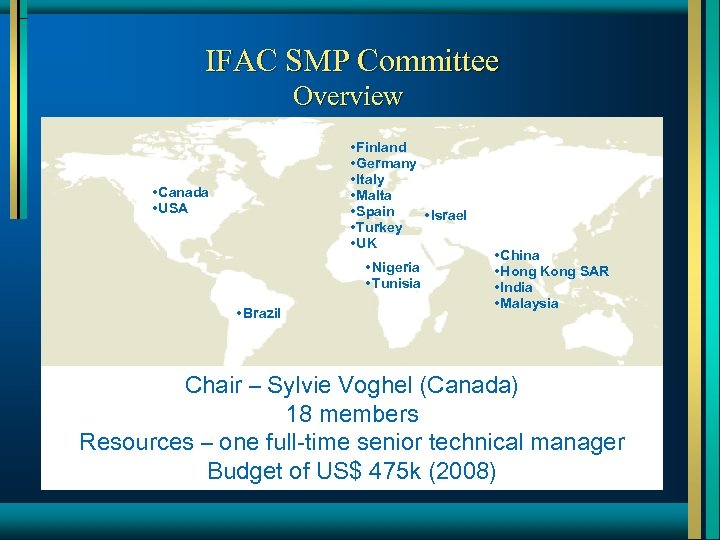 IFAC SMP Committee Overview • Finland • Germany • Italy • Malta • Spain