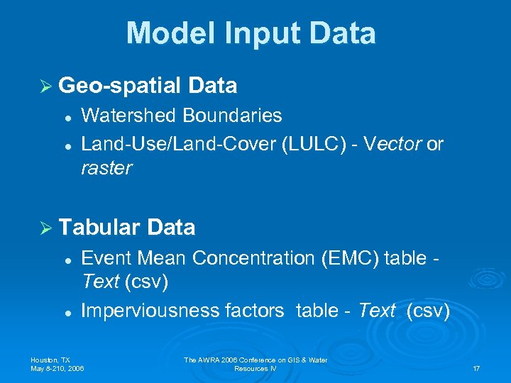 Model Input Data Ø Geo-spatial Data l l Watershed Boundaries Land-Use/Land-Cover (LULC) - Vector