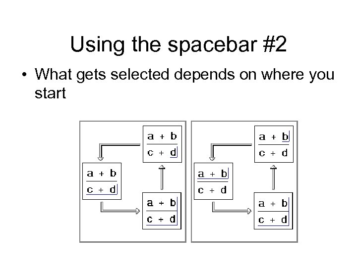 Using the spacebar #2 • What gets selected depends on where you start 
