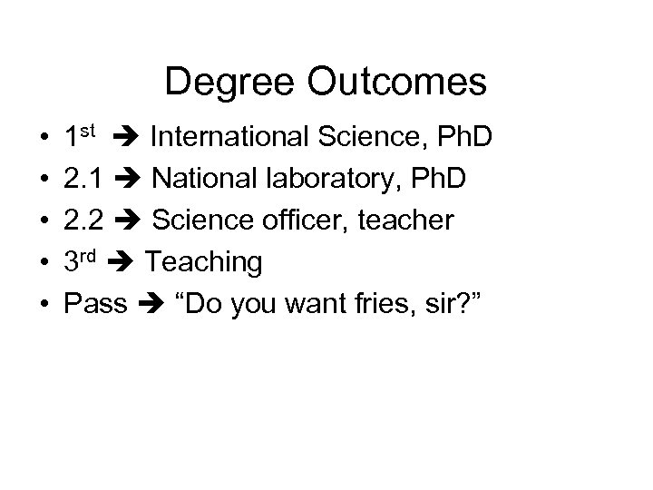 Degree Outcomes • • • 1 st International Science, Ph. D 2. 1 National