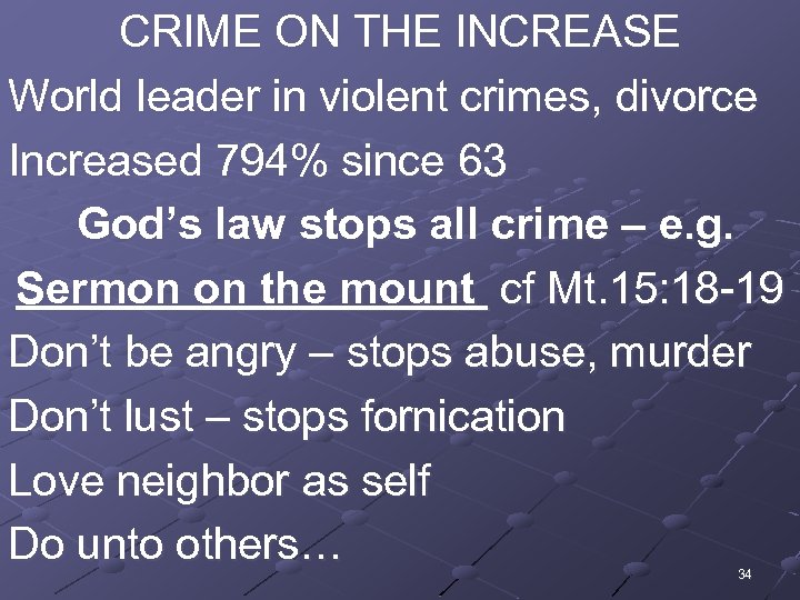CRIME ON THE INCREASE World leader in violent crimes, divorce Increased 794% since 63