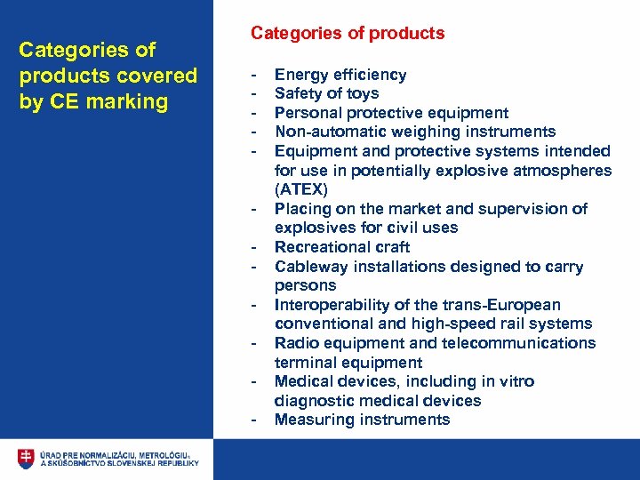 Categories of products covered by CE marking Categories of products - Energy efficiency Safety