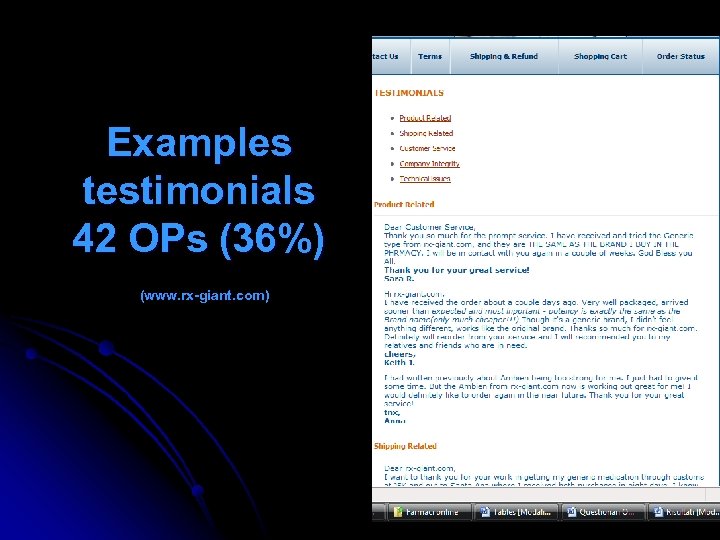 Examples testimonials 42 OPs (36%) (www. rx-giant. com) 