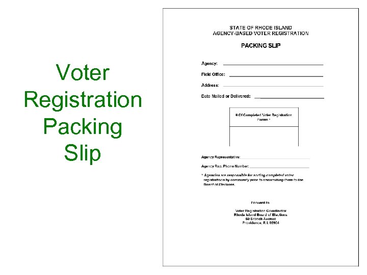 Voter Registration Packing Slip 