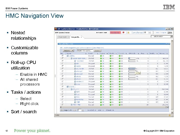 IBM Power Systems HMC Navigation View § Nested relationships § Customizable columns § Roll-up