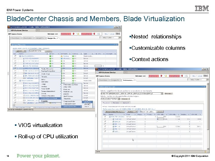 IBM Power Systems Blade. Center Chassis and Members, Blade Virtualization §Nested relationships §Customizable columns