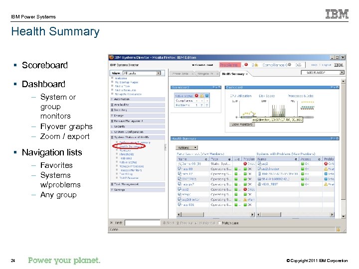 IBM Power Systems Health Summary § Scoreboard § Dashboard – System or group monitors