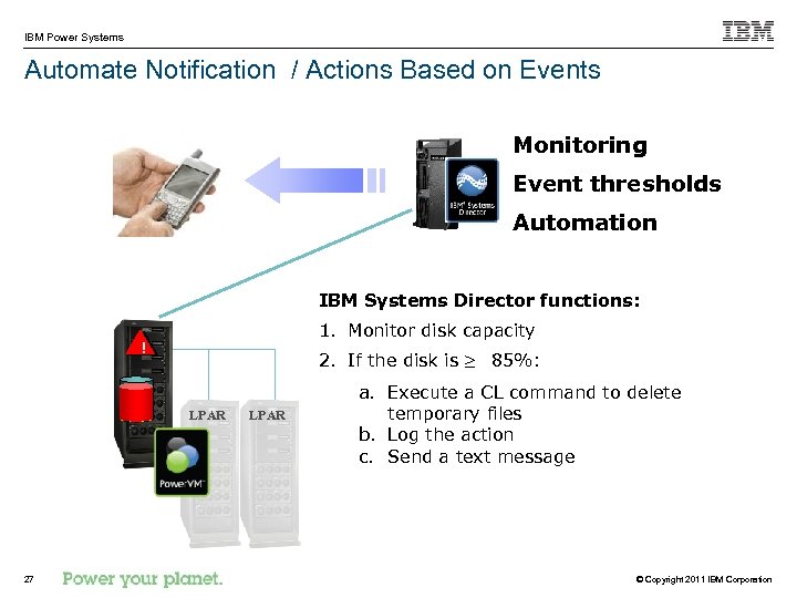 IBM Power Systems Automate Notification / Actions Based on Events Monitoring Event thresholds Automation
