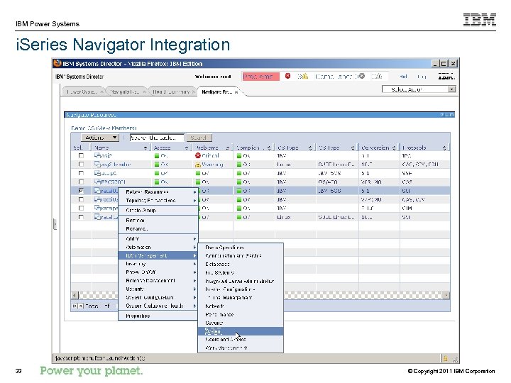 IBM Power Systems i. Series Navigator Integration 33 © Copyright 2011 IBM Corporation 