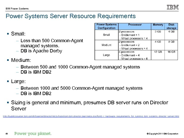 IBM Power Systems Server Resource Requirements § Small: – Less than 500 Common-Agent managed