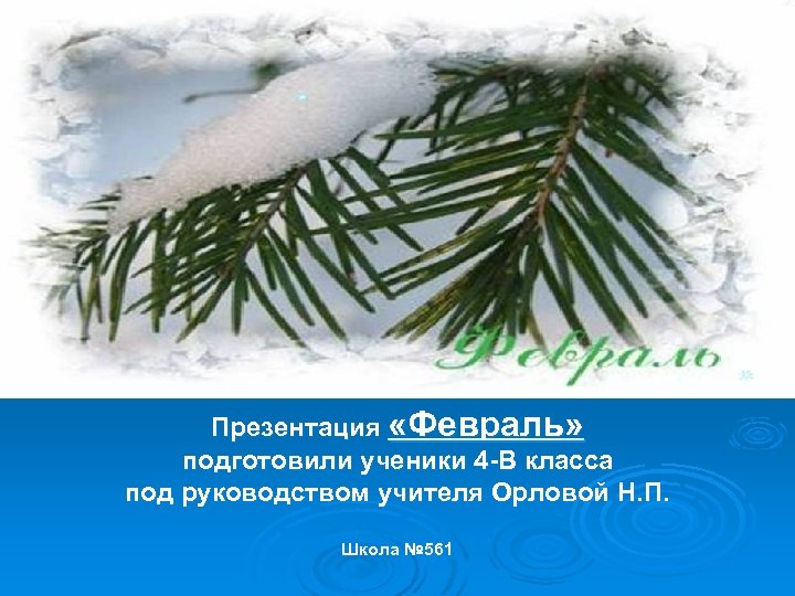 Презентация «Февраль» подготовили ученики 4 -В класса под руководством учителя Орловой Н. П. Школа