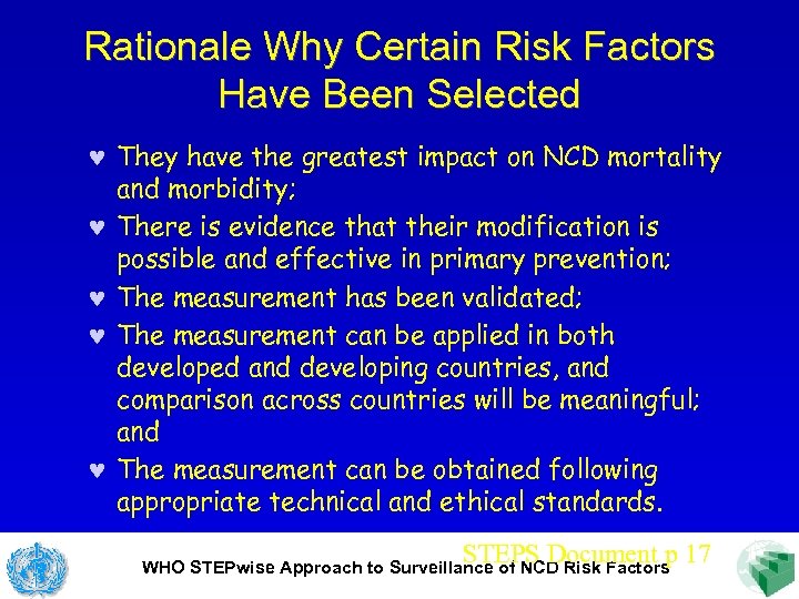 Rationale Why Certain Risk Factors Have Been Selected © They have the greatest impact