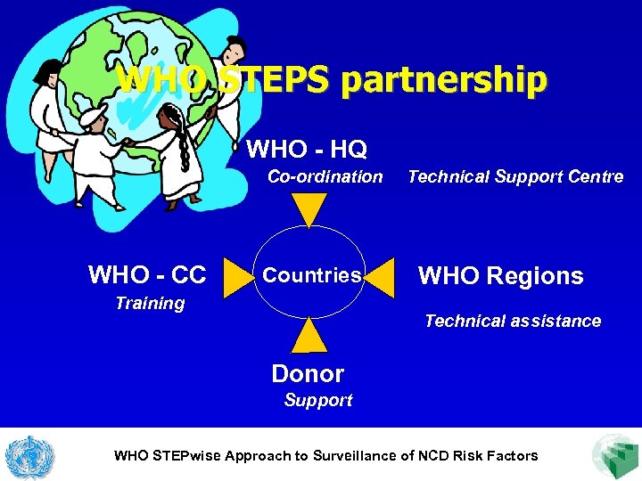 WHO STEPS partnership WHO - HQ Co-ordination WHO - CC Countries Training Technical Support