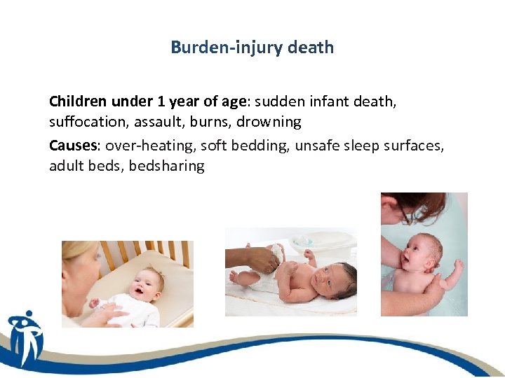 Burden-injury death Children under 1 year of age: sudden infant death, suffocation, assault, burns,